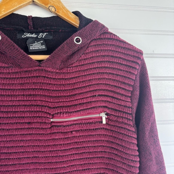 Burgundy Knit Hoodie Sweater - Picture 3 of 6